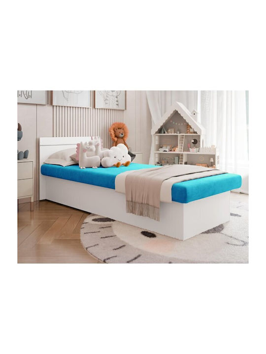 Dover 101 Pat Single Din Lemn Turcoaz Cu Saltea 80x190cm