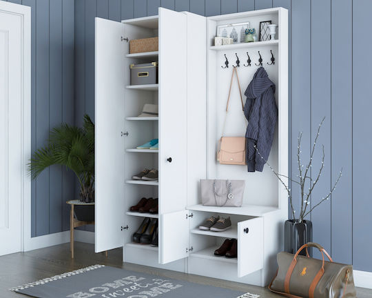 Entry Furniture with Hanger / Shoe Rack & Wardrobe White 119.6x37.3x182.8cm