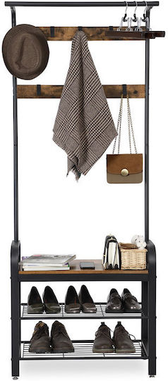 Entry Furniture with Hanger & Shoe Rack Black Velvet-Black Metal 72x33.7x183cm