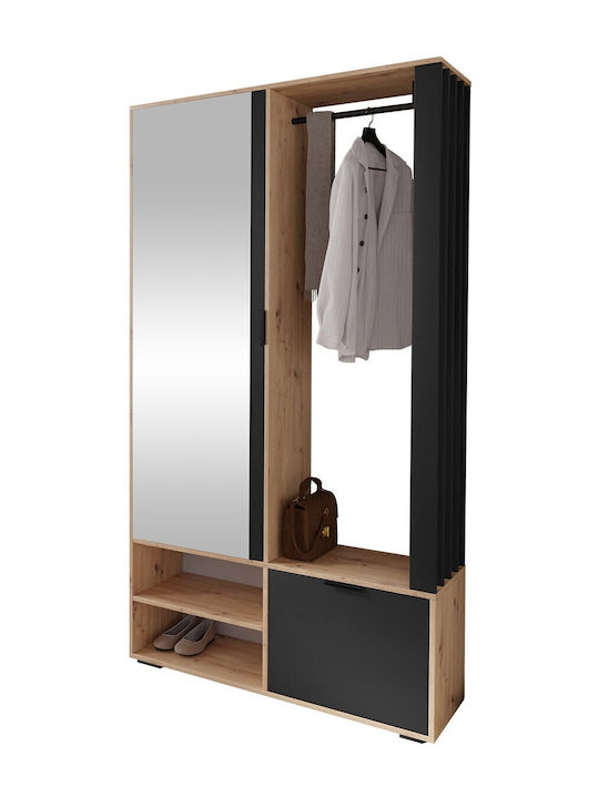 Milo Entry Furniture with Mirror / Hanger / Shoe Rack & Wardrobe Artisan / Black 100x33x190cm