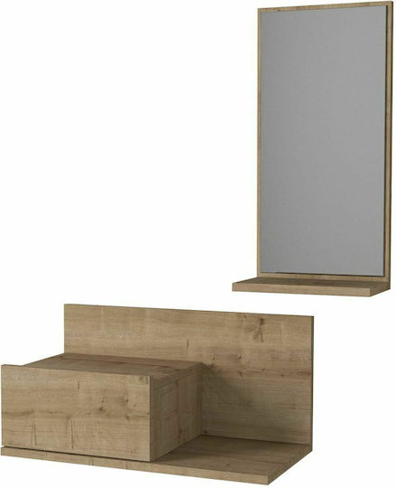 Rodos Entry Furniture with Mirror Natural 60x30x100cm
