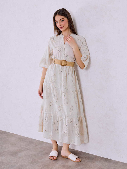 Celestino Damenkleid Baumwollgewebt Gesteppt Loose Fit Beiges
