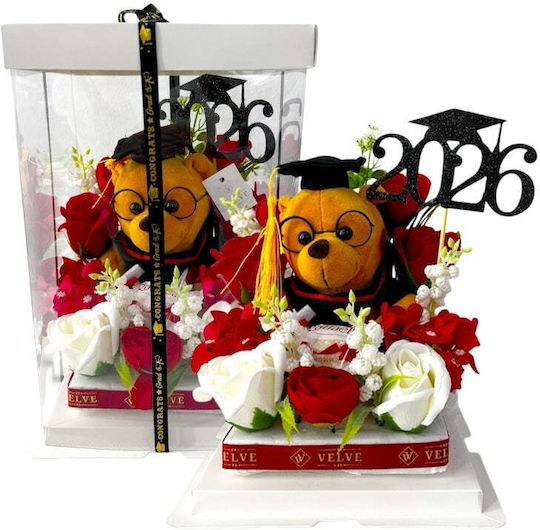 Graduation Arrangement Graduate 2026 Plush Teddy Bear Soap Roses Hydrangeas Raffaello Praline