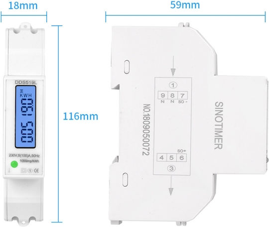 Contor Monofazat de Energie Electrică Sinotimer 230v Ac 50hz 5 100 A Afișaj Digital cu Led Iluminat Dds519l