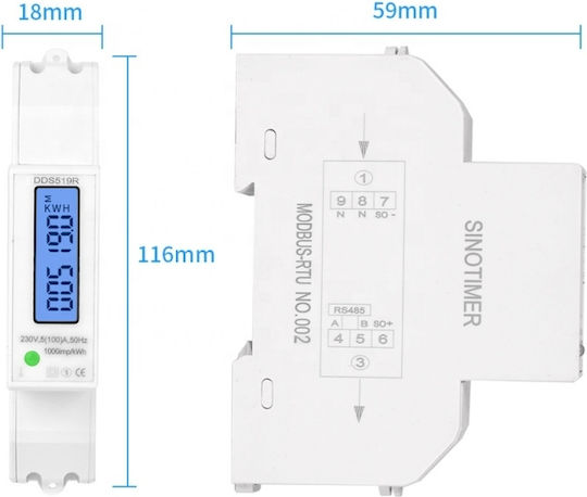 Contor Monofazat de Energie Electrică Sinotimer 230v Ac 50hz 5 100 A Afișaj Digital cu Led Iluminat Dds519r