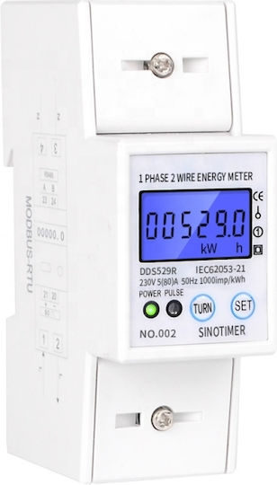 Contor Monofazat de Energie Electrică Sinotimer 230v Ac 50hz 5 80 A Afișaj Digital cu Led Iluminat Dds529r