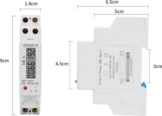 Contor Monofazat de Energie Electrică Sinotimer 230V AC 50Hz 2.5 60 A Afișaj Digital LED DDS6619-002-30A
