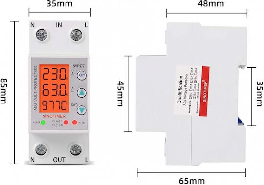 Digital Safety Relay Voltage Protection Sinotimer Programmable Between 1-63a 220v Automatic Recovery Svp-977