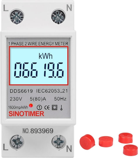 Contor Monofazat de Energie Electrică Sinotimer 230v Ac 50hz 5 80 A Afișaj Digital Iluminat Led Dds6619-006