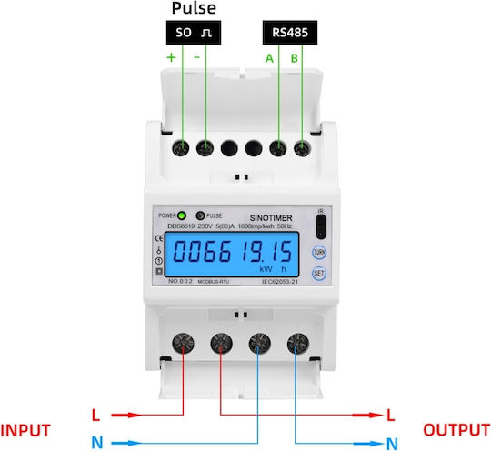 Contor Monofazat de Energie Electrică Sinotimer 230v Ac 50hz 5 100 A Afișaj Digital cu Led Iluminat Dds6619-015