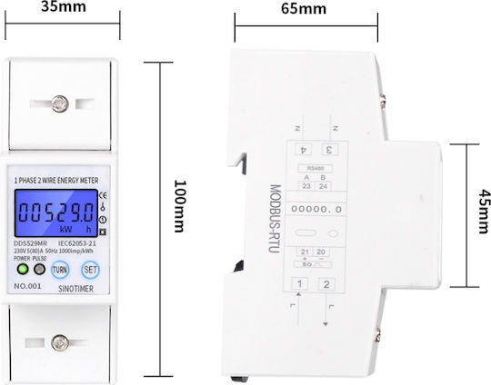 Einsphasen Elektrischer Energiezähler Sinotimer 230v Ac 50hz 5 80 A Beleuchtetes Led Digitalanzeige Dds529mr