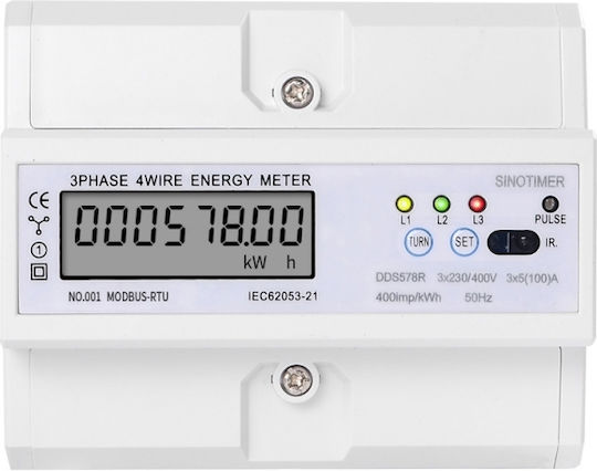 Contor de Energie Electrică Trifazat Sinotimer 3x230/400V AC 50Hz 3x5 100 A Afișaj Digital LED DDS578R