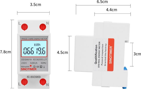 Contor Monofazat de Energie Electrică Sinotimer 230v Ac 50hz 5 80 A Afișaj Digital Iluminat Led Dds6619-006