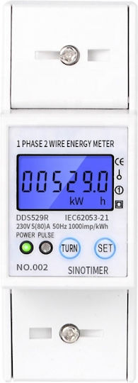 Contor Monofazat de Energie Electrică Sinotimer 230v Ac 50hz 5 80 A Afișaj Digital cu Led Iluminat Dds529r