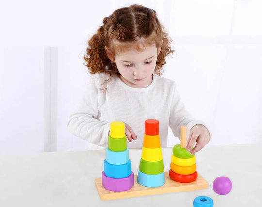 Tooky Toys Παιχνίδι Στοίβαξης Πύργοι Στοίβαξης Γεωμετρικά Σχήματα από Ξύλο για 18+ Μηνών