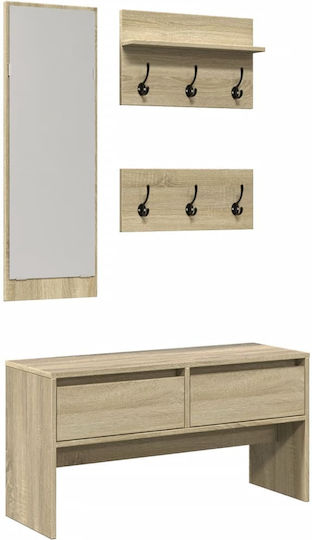 Entry Furniture with Mirror / Hanger / Shoe Rack & Bench Coffee 90x31x46.5cm