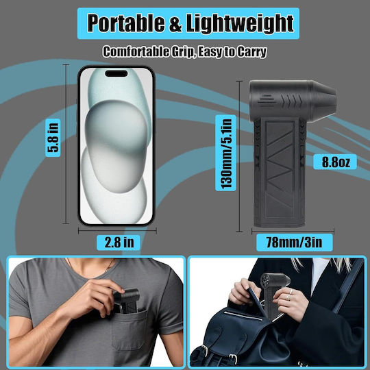 Suflantă de Mână Portabilă Aer Comprimat Spray 130000 Rpm Lanternă Led 4 Trepte de Viteză Încărcare Rapidă Usb-c Baterie 5000 Mah Neagră