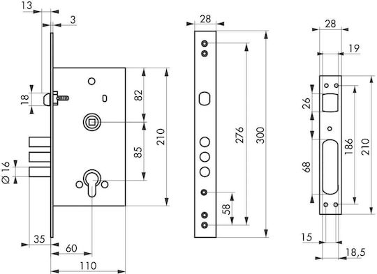Вградена Ключалка За Входна Врата 60/85mm Thirard Din