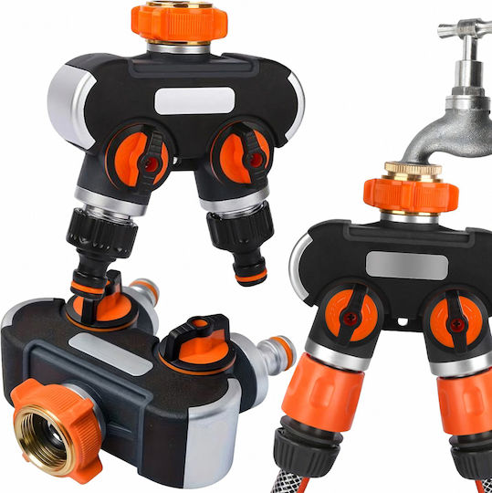 Adaptor Robinet 2 Căi Zola Control Flux Irigare Grădină Conector 3/4" Negru Portocaliu