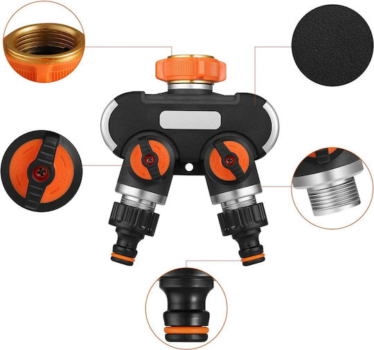 Adaptor Robinet 2 Căi Zola Control Flux Irigare Grădină Conector 3/4" Negru Portocaliu