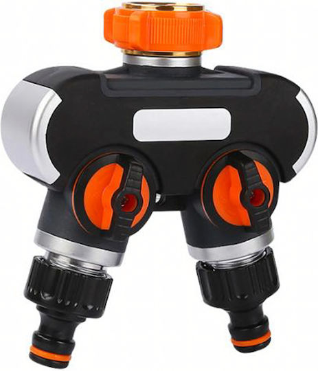 Adaptor Robinet 2 Căi Zola Control Flux Irigare Grădină Conector 3/4" Negru Portocaliu