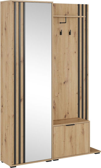 Nelly Mobilier de Intrare cu Oglindă / Cuier / Dulap pentru Pantofi / Dulap & Bancă Natural Artisan 131x40x192cm Nelly Mobilier de Intrare cu Oglindă / Cuier / Dulap pentru Pantofi / Dulap & Bancă Natural Artisan 131x40x192cm