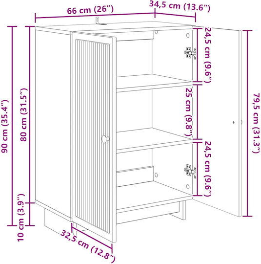 Sideboard aus Holz & Metall Eiche 66x34.5x90cm