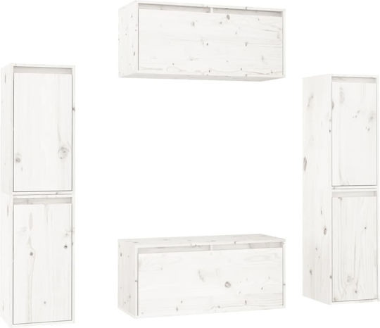 Wooden Living Room TV Unit White L140xW30xH155cm