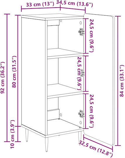 Sideboard aus Holz & Metall Grau Beton 34.5x33x92cm
