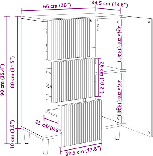Bufet Din Lemn cu Sertare Gri Beton 66x34.5x90cm
