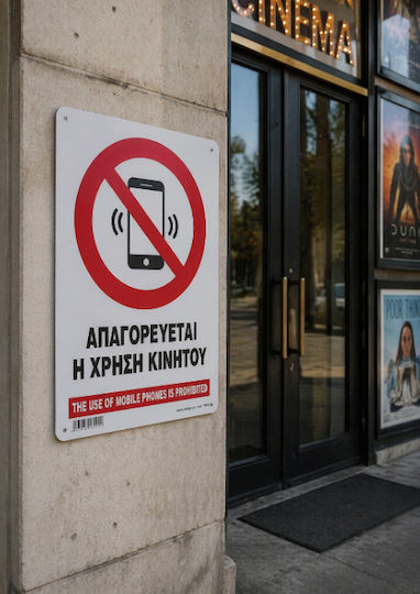 Απαγορευεται Η Χρηση Κινητου Use Mobile Phones Is Prohibited Πινακιδα Αλουμινιου 14χ19,5 Ινfosign 16009