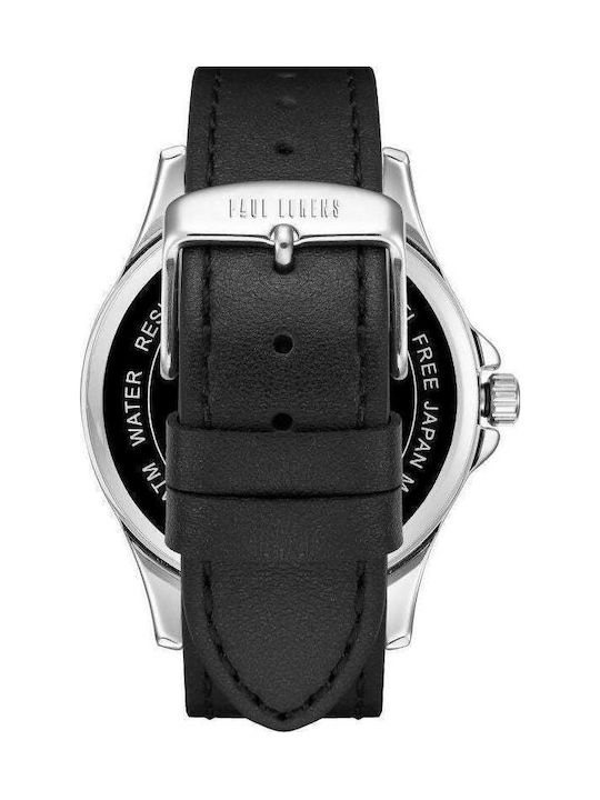 Paul Lorens Womens Battery Watch With Black Leather Strap