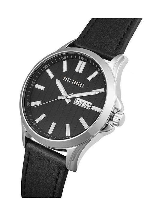 Paul Lorens Womens Battery Watch With Black Leather Strap