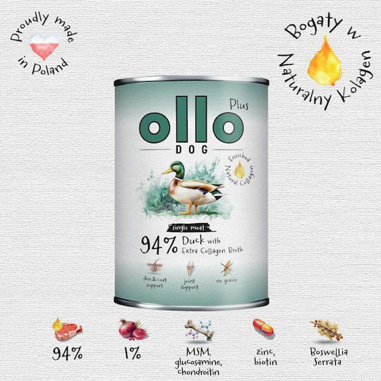 Ollo Hrana Umedă Pentru Câini Conservă Cu Rață 400gr