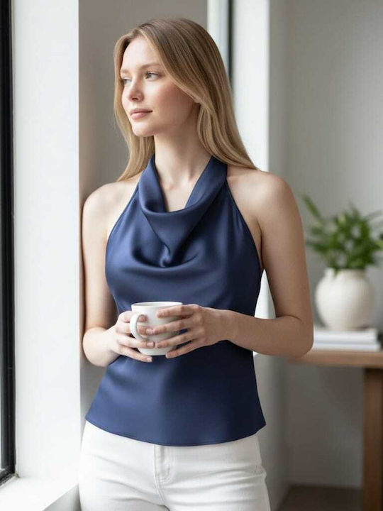 Women's Sleeveless Drape Top Blue
