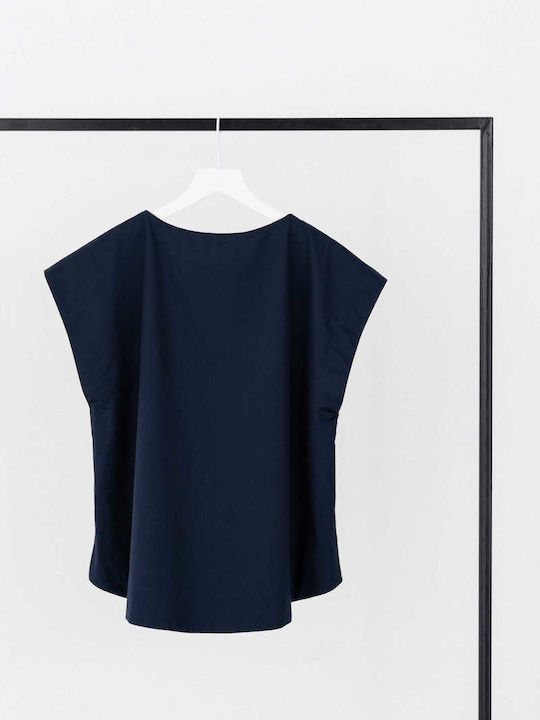 Women's Crop Cotton Short Sleeve Blue Top