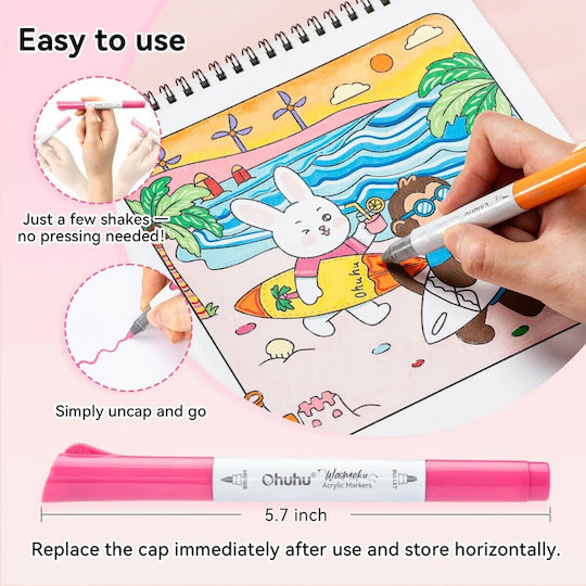 Ohuhu Waimoku Brush & Fine 24 Μαρκαδόροι Basic Colors