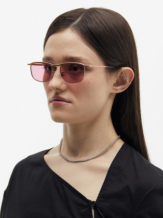 Projekt Produkt Unisex Sunglasses with Rose Gold Metallic Frame and Pink Lenses 476419