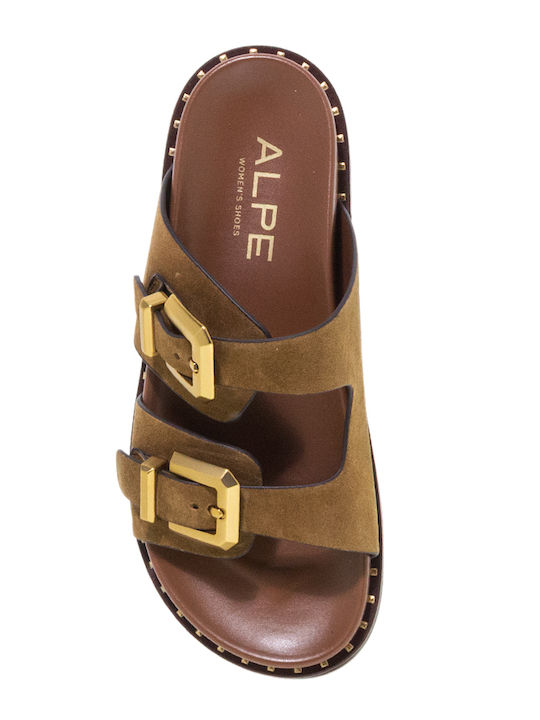 Δερμάτινα Γυναικεία Σανδάλια Flatforms Καφέ