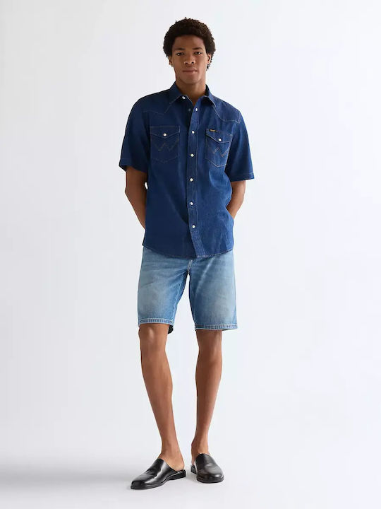 Short Sleeve Denim Shirt Dark Blue