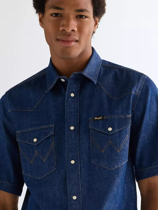 Short Sleeve Denim Shirt Dark Blue