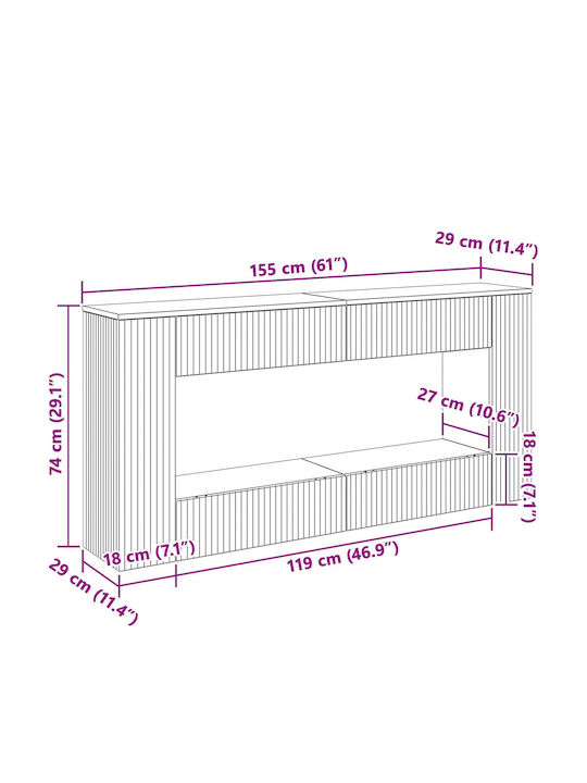vidaXL Konsolentisch Aus Holz Grau M155xB29xH74cm