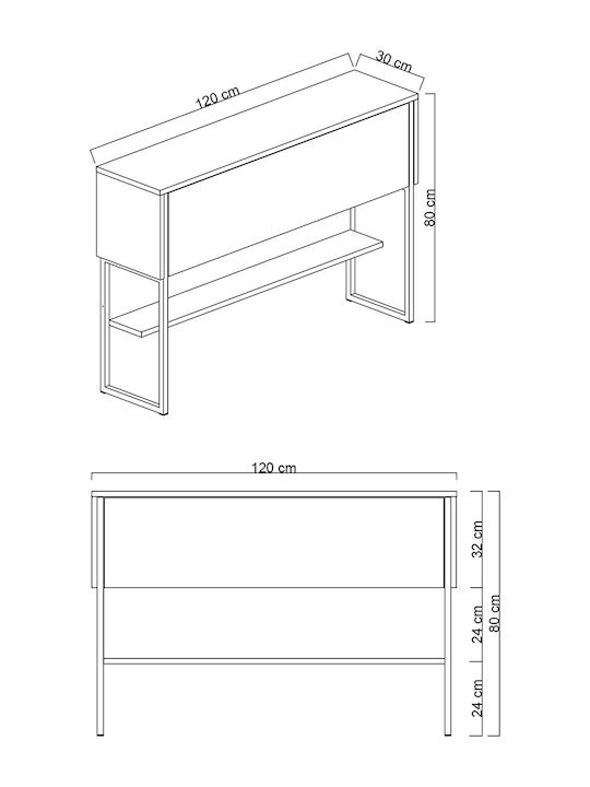 Luxe Console 618bly1403 120x30x80cm Gold-walnut Particleboard Metal