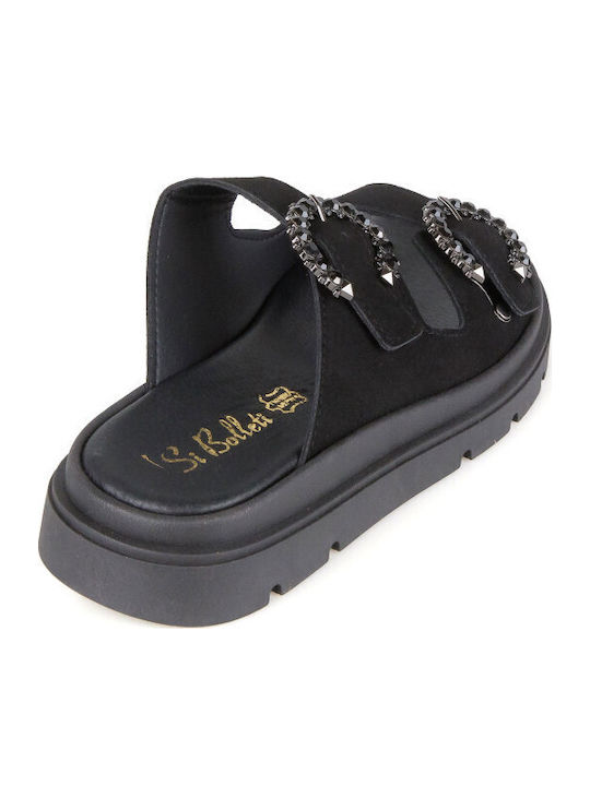 Leather Women's Flat Sandals Flatforms Black
