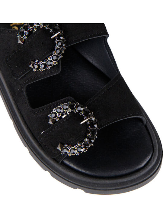Leather Women's Flat Sandals Flatforms Black