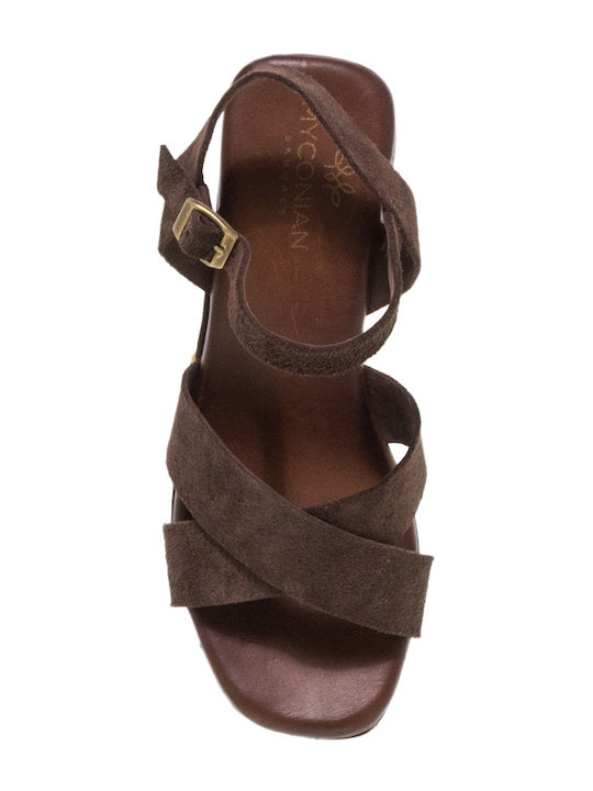 Myconian Leather Women's Flat Sandals Brown