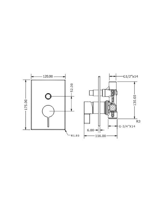 Viospiral Built-in Battery Mixer for Shower 2 Exits Bronze