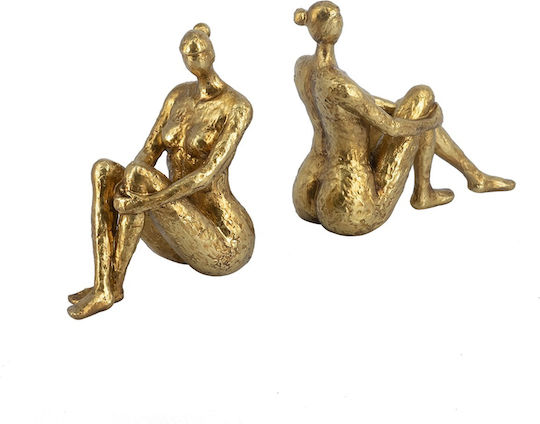 Artekko Bookends Figurine Gold Resin Bookends Female Figure 19.3x9x19.7 Cm 2 Pieces