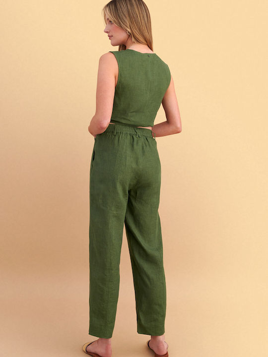 Attrattivo Damen Leinenhose mit Gummiband Grün