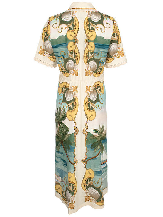 Summer Midi Shirt Dress Beige